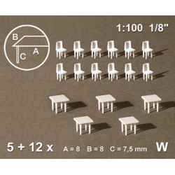 Tables carrées + 12 chaises blanches / Sqaure tables + 12 chairs, white 1/100