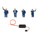 Personnel Ferroviaire avec effets sonores / Railway staff & conductor set with mini sound effect H0