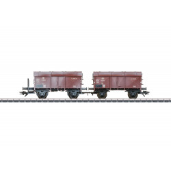 Coffret de 2 wagons à couvercle pliant (transport de chaux) SNCB H0