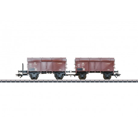 Coffret de 2 wagons à couvercle pliant (transport de chaux) SNCB H0